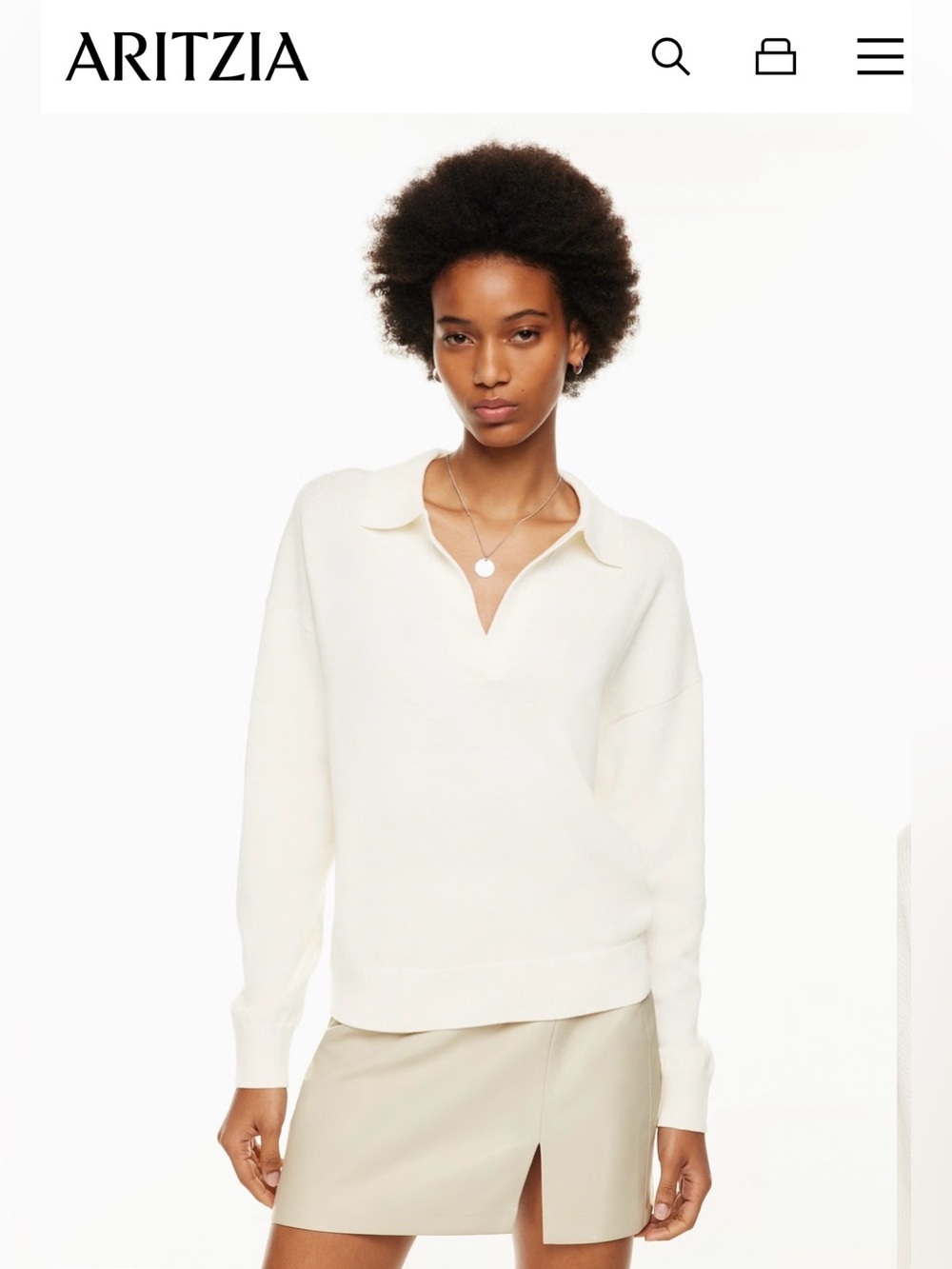 Aritzia Wilfred Clara Polo Sweater Merino Wool/Cotton blend Silver , size M